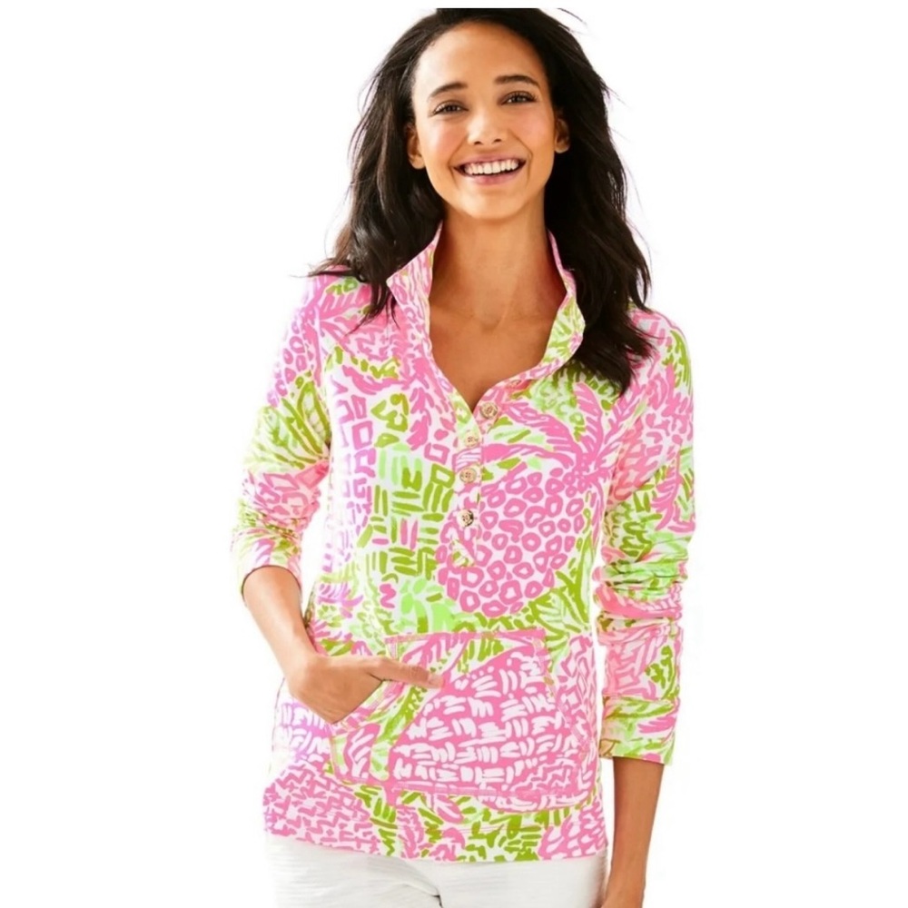Lilly Pulitzer Pink & Lime Green Printed Pullover Hoodie